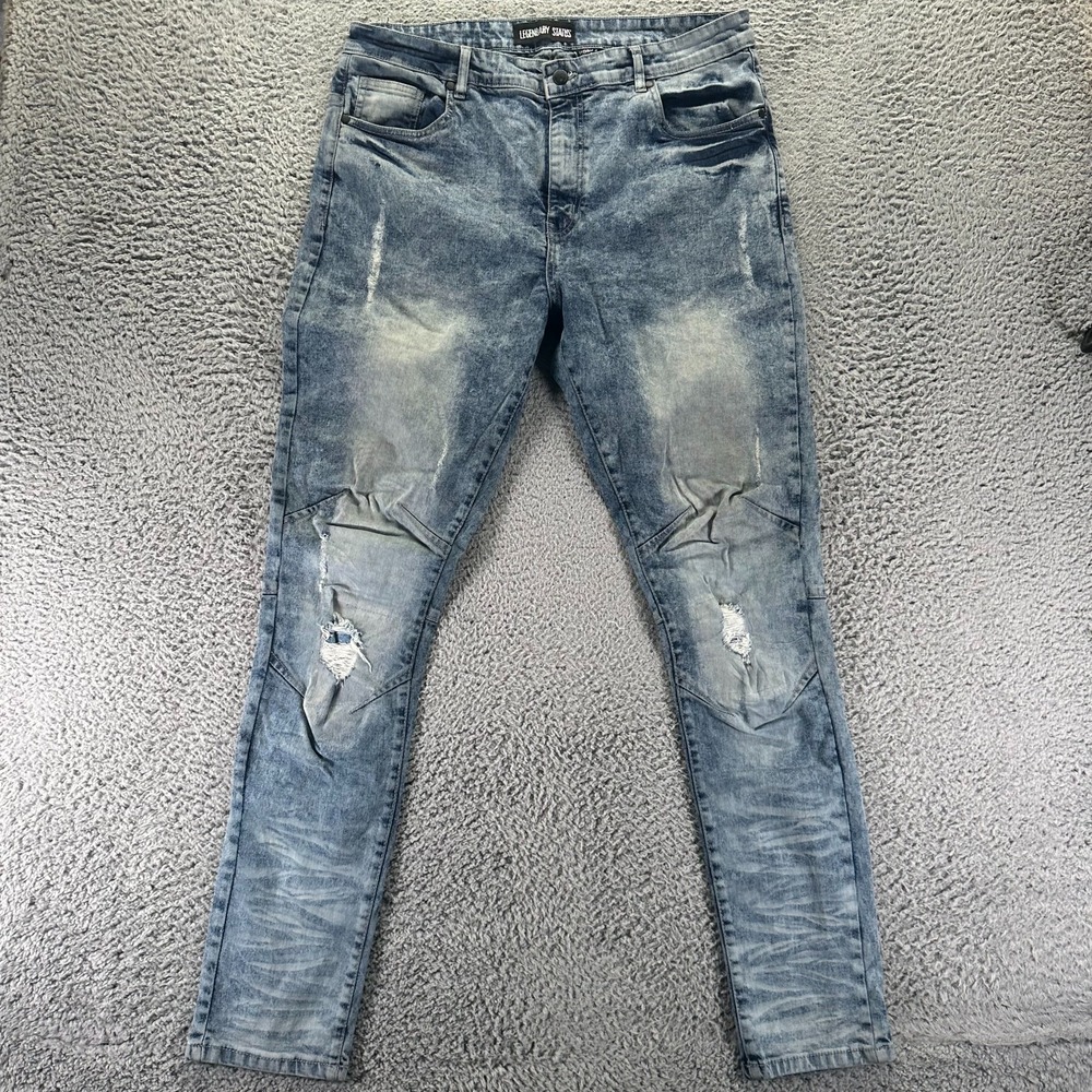 Legendary Status Jeans Mens 38x34 Blue Cotton Denim Skinny Faded Biker Stretch